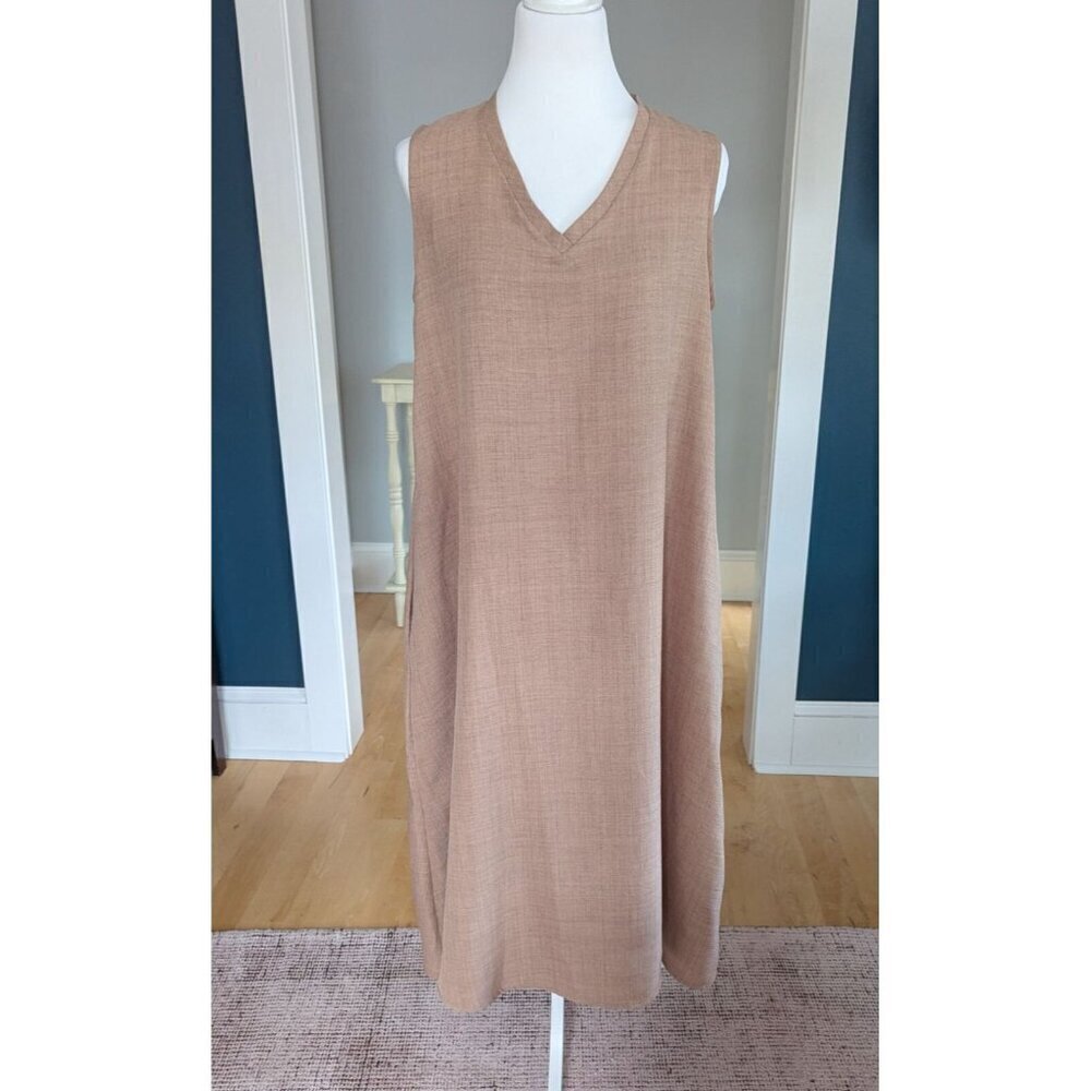 Lagenlook Tan Linen Blend Sleeveless Summer Dress Size 4-6